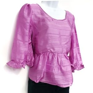 Line + Dot Pink 100% Silk Peplum Top Size Large* See Description